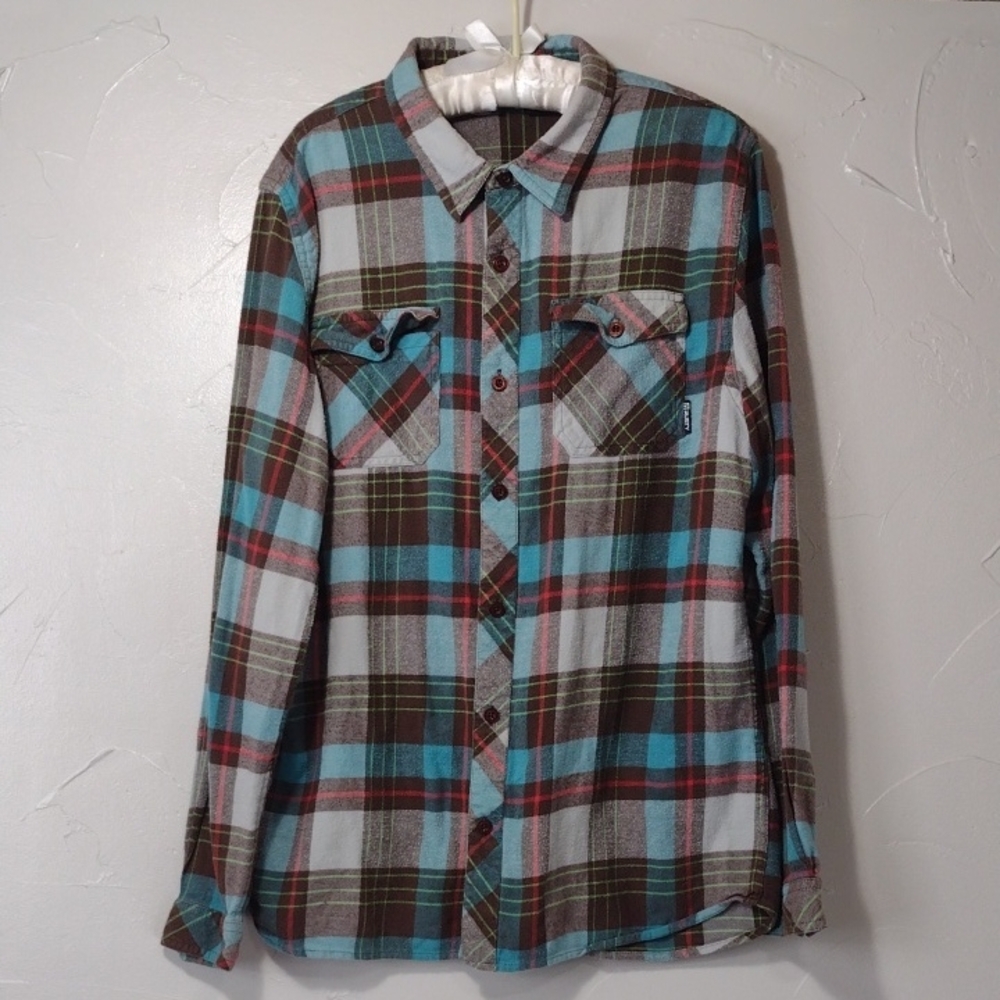 Rusty Plaid Flannel Button-up Shirt Blue, Brown, White Men's Large